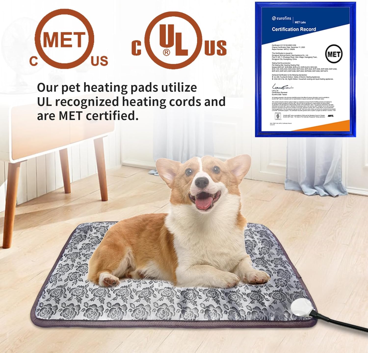 Extra Large Dog Heating Pad 47X30 in with Smart Thermostat Switch and Power Line Protection Tube,Obtained MET and UL Dual Certification,Waterproof Pet Heating Pad-Rose