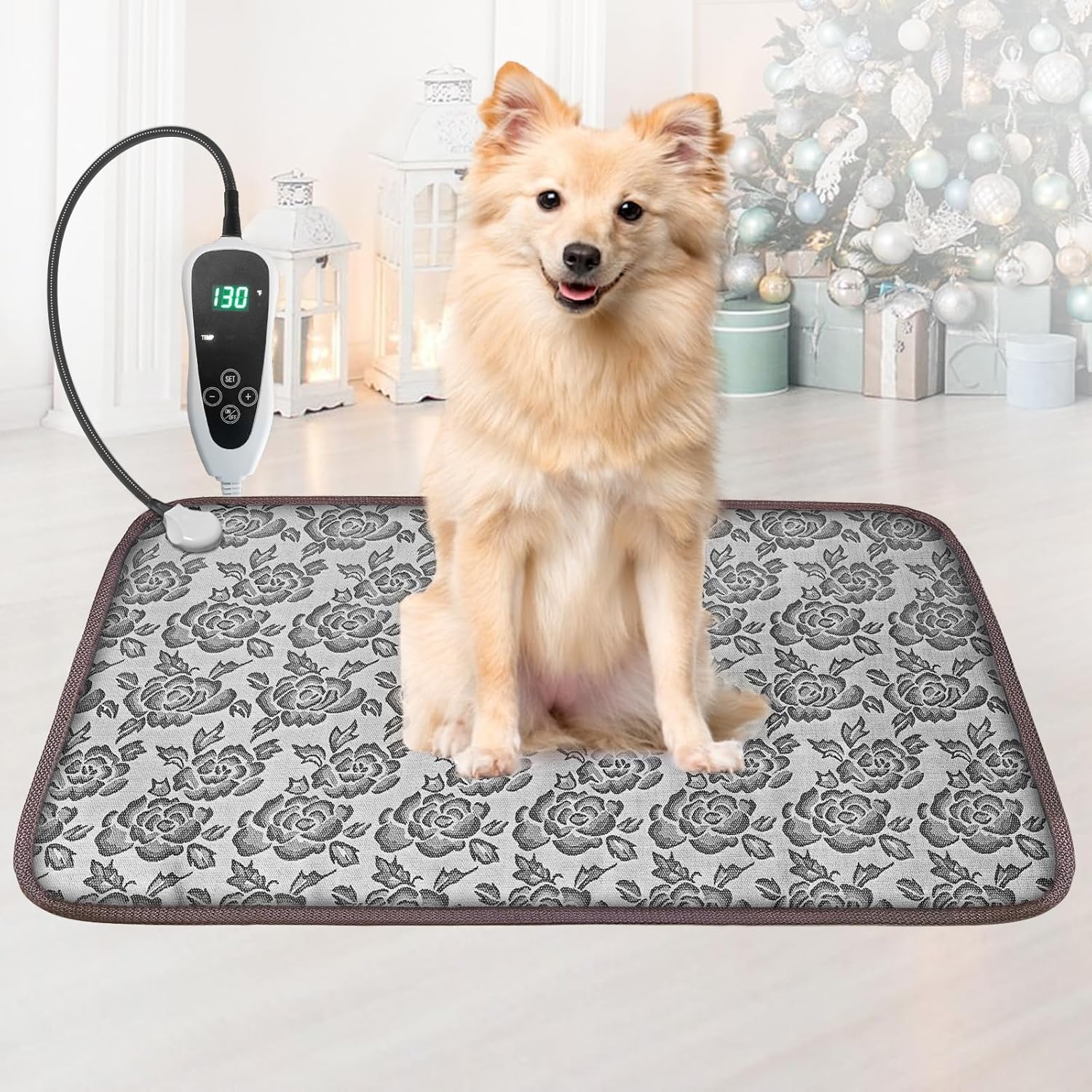 Extra Large Dog Heating Pad 47X30 in with Smart Thermostat Switch and Power Line Protection Tube,Obtained MET and UL Dual Certification,Waterproof Pet Heating Pad-Rose