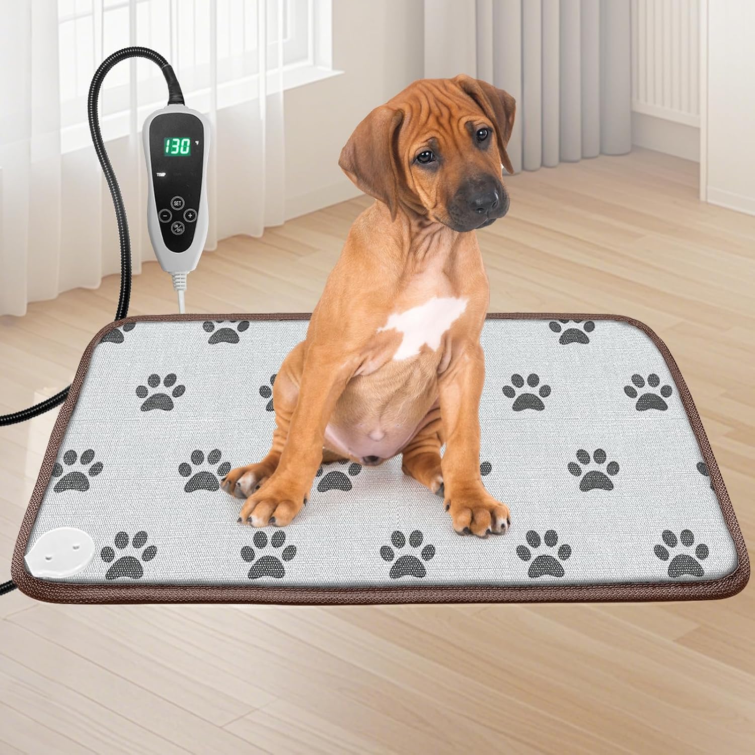 Extra Large Dog Heating Pad 47X30 in with Smart Thermostat Switch and Power Line Protection Tube,Obtained MET and UL Dual Certification,Waterproof Pet Heating Pad-Rose