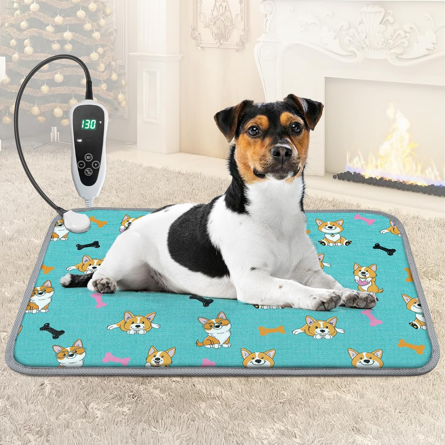 Extra Large Dog Heating Pad 47X30 in with Smart Thermostat Switch and Power Line Protection Tube,Obtained MET and UL Dual Certification,Waterproof Pet Heating Pad-Rose