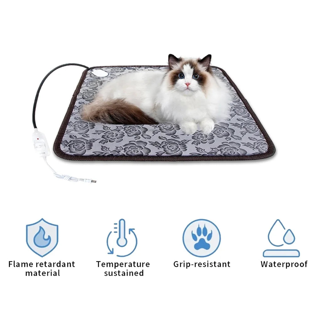 Pet Heating Pad Mat, 17.7"X17.7" Electric Pet Heating Pad Bed for Cat Dog Indoor Outdoor Waterproof Adjustable Temperature Heater