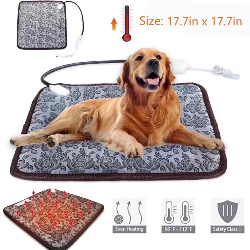 Pet Heating Pad Mat, 17.7"X17.7" Electric Pet Heating Pad Bed for Cat Dog Indoor Outdoor Waterproof Adjustable Temperature Heater